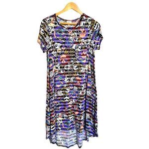 LuLaRoe Carly Disney Princess Roses Shadow Stripes Dress Size XS